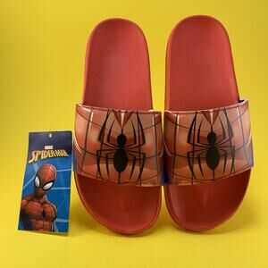 NWT MARVEL SPIDER-MAN SLIDES BEACH SANDALS BOYS YOUTH SHOES SIZE 2 SPIDERMAN